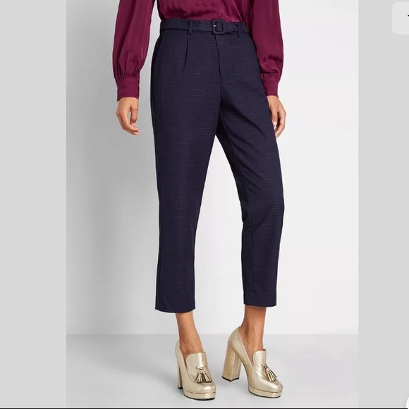 Modcloth Pants - MODCLOTH Blue Checking On It Skinny Pants, Belted